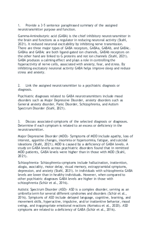 NR 546 Week 2 Neurotransmitters Discussion; Gamma-Aminobutyric acid (GABA)