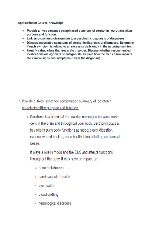 NR 546 Week 2 Neurotransmitters Discussion; Serotonin