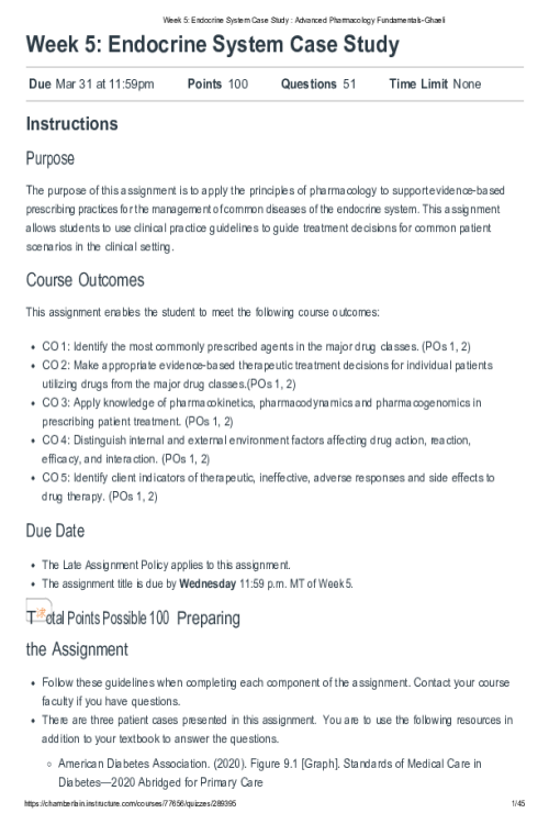 NR 565 Week 5 Quiz; Endocrine Case Study