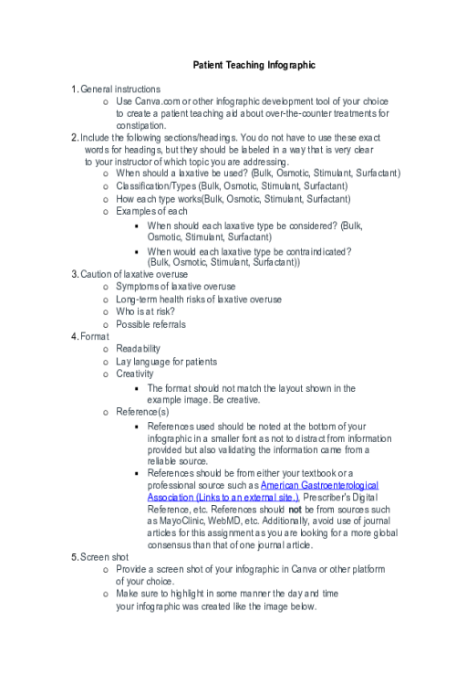 NR 565 Week 7 Assignment; Patient Teaching Infographic - General Instructions