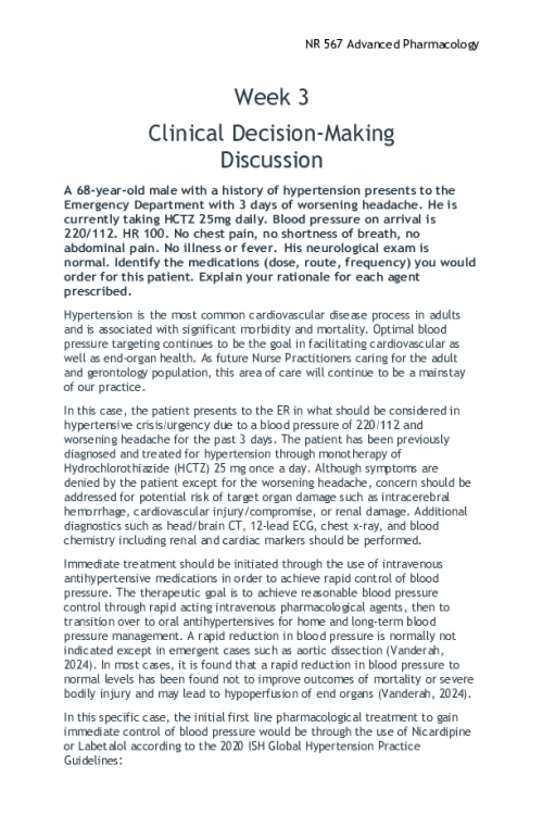 NR 567 Week 3 Clinical Decision-Making Discussion T-Z