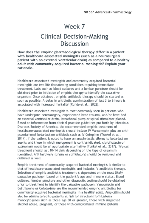 NR 567 Week 7 Clinical Decision-Making Discussion Case 1