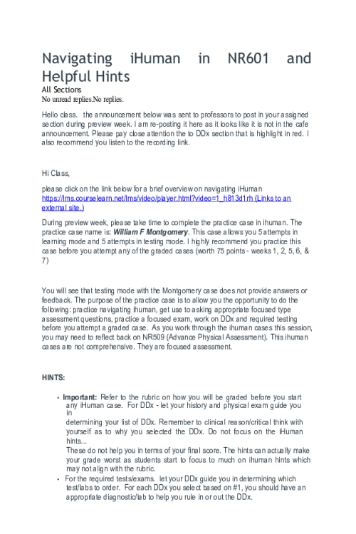 NR 601 iHuman Practice Case Navigating Helpful Hints  - William F Montgomery
