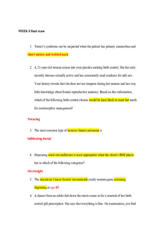 NR 602 Week 8 Final Exam Preparation