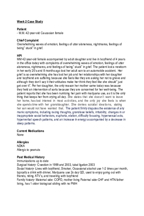 NR 603 Week 2 Mental Health Case Study Discussion; M.M. 42-year-old Caucasian female