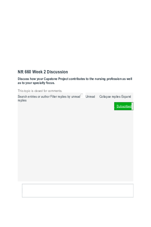 NR 660 Week 2 Discussion; Discuss How Your Capstone Project Contributes To The Nursing Profession
