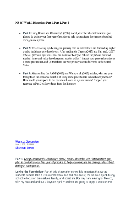 NR 667 Week 1 Discussion; Part 1, 2 and 3..