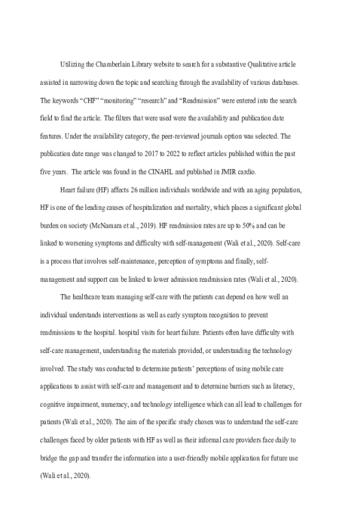 NR 715 Week 3 Discussion; Quantitative Article Critique - Heart failure (HF)
