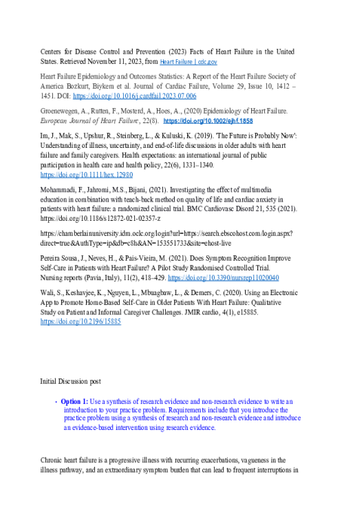 NR 716 Week 2 Discussion; Synthesis - Chronic heart failure