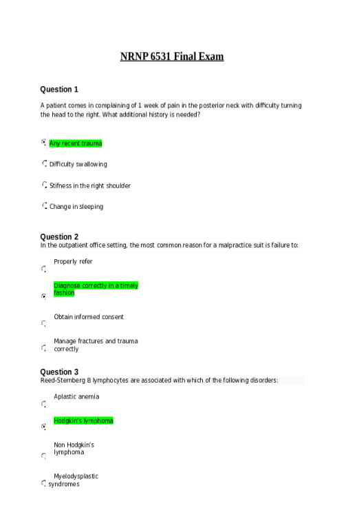 NRNP 6531 Week 11 Final Exam - Fall Qtr