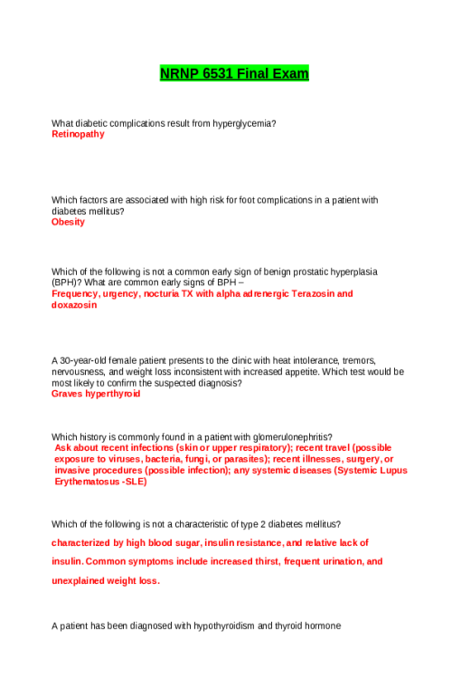 NRNP 6531 Week 11 Final Exam - Spring Qtr