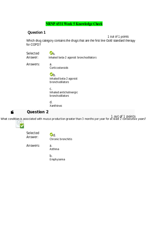 NRNP 6531 Week 5 Knowledge Check Quiz - Fall Qtr