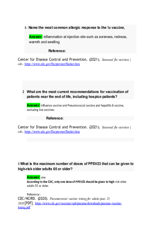 NRNP 6540 Week 1 Quiz - Knowledge Check; Immunizations.