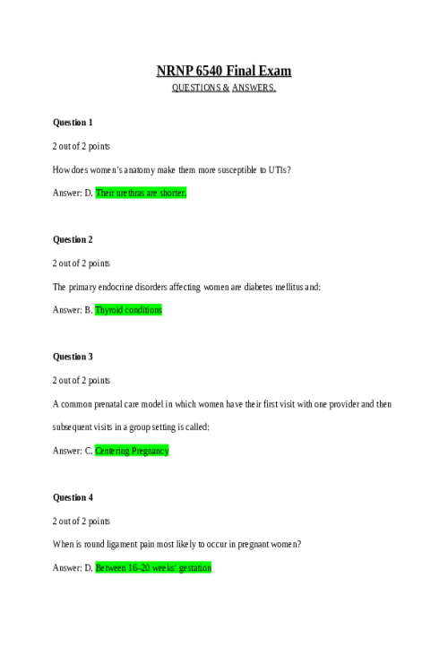 NRNP 6540 Week 11 Final Exam - 51 Questions Here but Actually 100 Question Exam