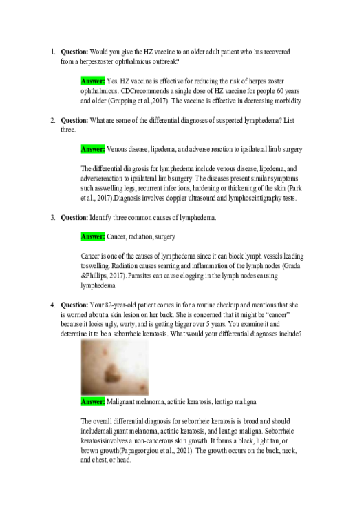 NRNP 6540 Week 3 Quiz - Knowledge Check; Skin and Lymphatic Disorders