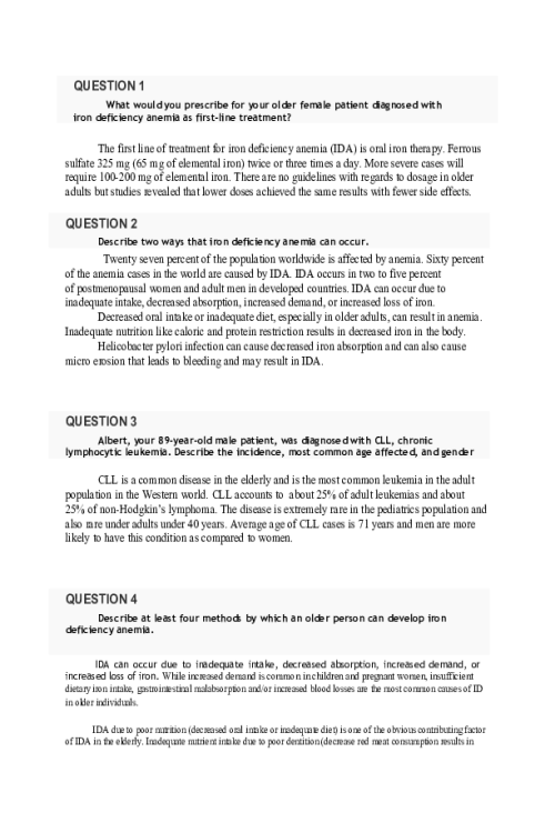 NRNP 6540 Week 8 Knowledge Check; Hematological and Immune System Disorders