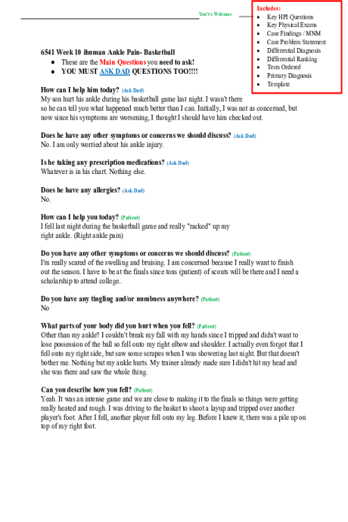 NRNP 6541 Week 10 iHuman Ankle Pain- Basketball