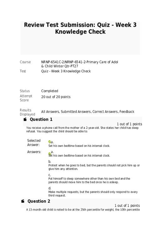 NRNP 6541 Week 3 Quiz-Knowledge Check..