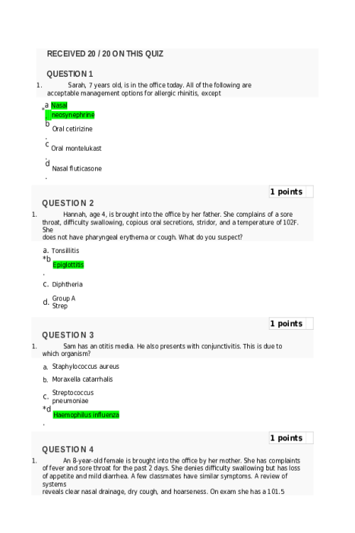 NRNP 6541 Week 6 Quiz-Knowledge Check