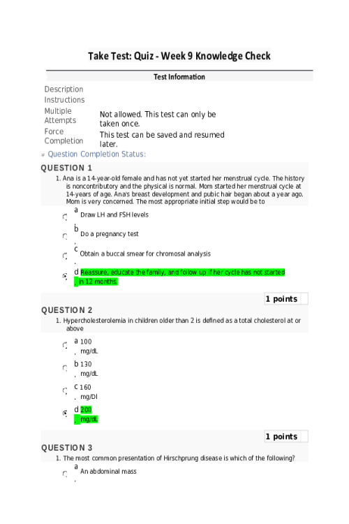 NRNP 6541 Week 9 Quiz-Knowledge Check...