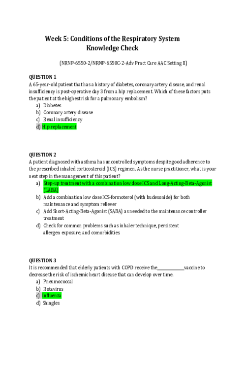 NRNP 6550-2, NRNP-6550C-2 Week 5 Knowledge Check; Adv Pract Care AAC Setting II - Grade; 10 out of 10