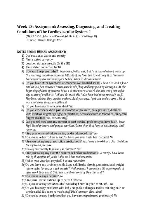 NRNP 6550 Week 3 iHuman Assessment; Darrell Bridges V5.1