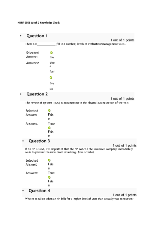 NRNP 6568 Week 2 Knowledge Check - Professional Practices - 10 out of 10 Points.