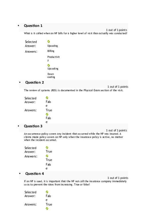 NRNP 6568 Week 2 Knowledge Check - Professional Practices - Score; 10 out of 10 Points