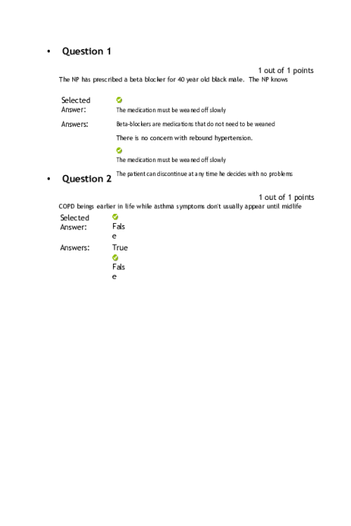 NRNP 6568 Week 4 Knowledge Check - Cardiac and Pulmonary Conditions - Score; 10 out of 10 Points