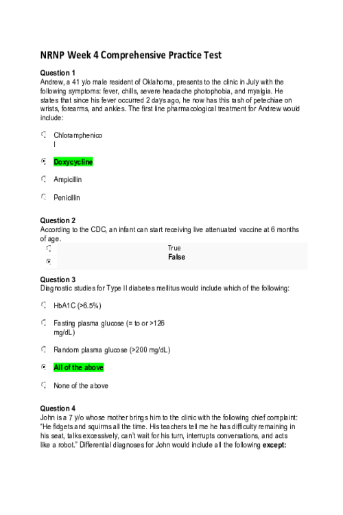 NRNP 6568 Week 4 Quiz - Comprehensive Practice Questions