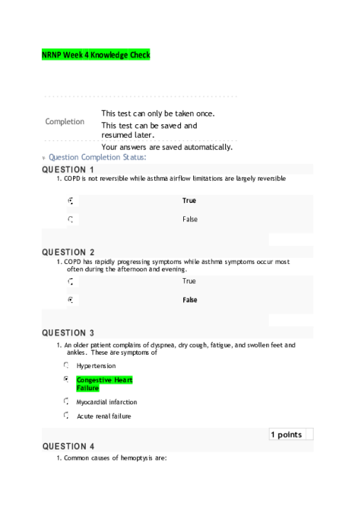 NRNP 6568 Week 4 Quiz - Knowledge Check