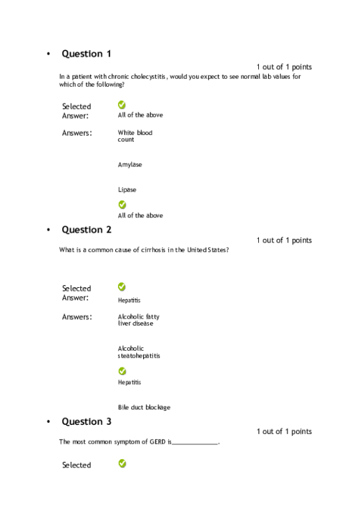 NRNP 6568 Week 5 Knowledge Check - Gastrointestinal and Renal Conditions - Score; 10 out of 10 Point
