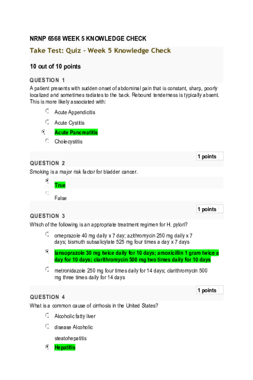 NRNP 6568 Week 5 Quiz - Knowledge Check