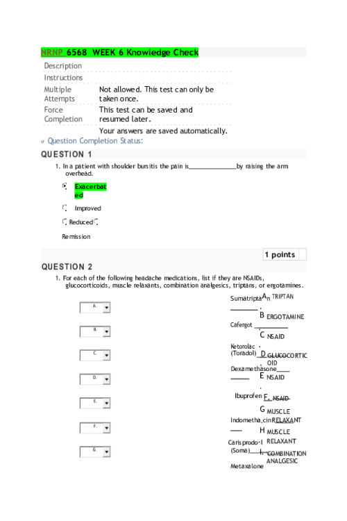 NRNP 6568 Week 6 Quiz - Knowledge Check - 10 out of 10 Points