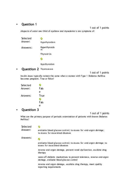 NRNP 6568 Week 7 Knowledge Check - Endocrine Conditions - 10 out of 10 Points