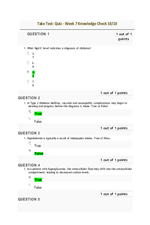 NRNP 6568 Week 7 Quiz - Knowledge Check - 10 out of 10 Points