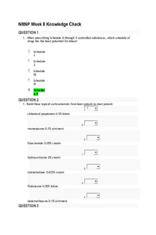 NRNP 6568 Week 8 Quiz - Knowledge Check - 10 out of 10 Points