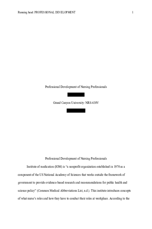 NRS 430V Topic 4 Assignment; Professional Development of Nursing Professionals.