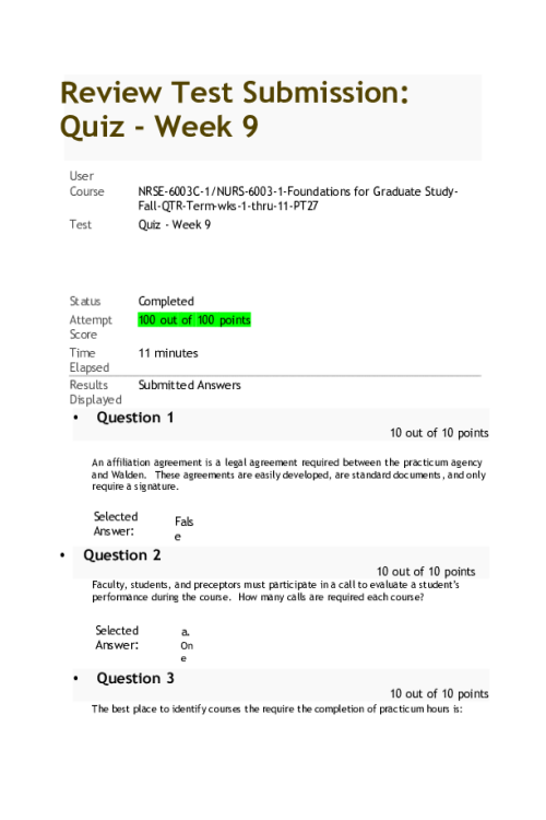 NRSE 6003C-1, NURS-6003-1 Foundations for Graduate Study Week 9 Final Quiz