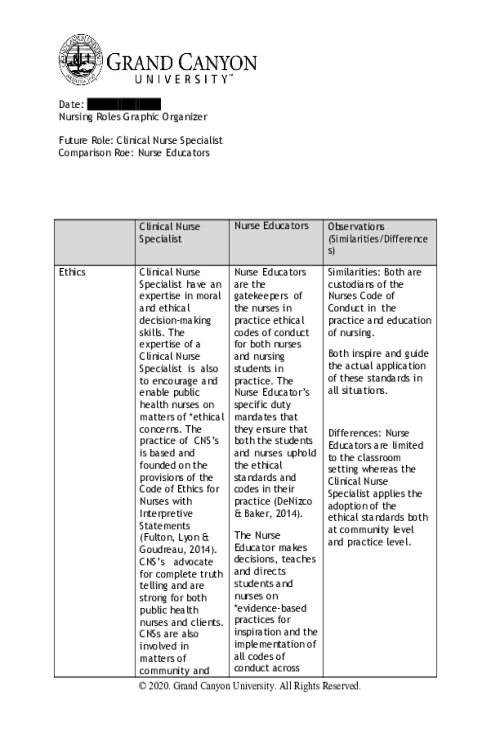 NUR 513 Topic 2 Assignment; Nursing Roles Graphic Organizer.