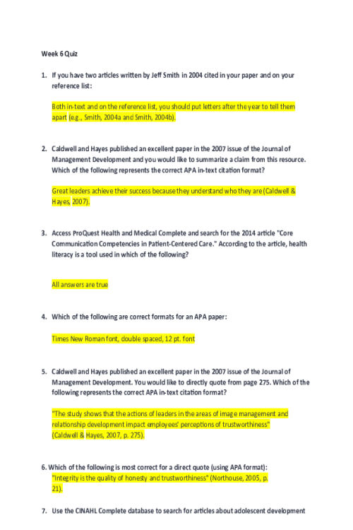 NUR 513 Topic 6 Quiz; APA, GCU Library Resources, and Scholarly Research...