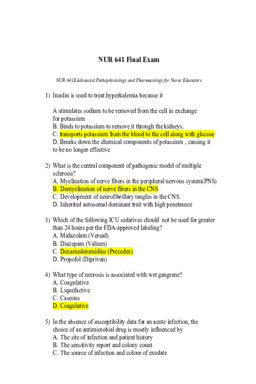 NUR 641E Week 8 Final Exam (Additinal Q & A)