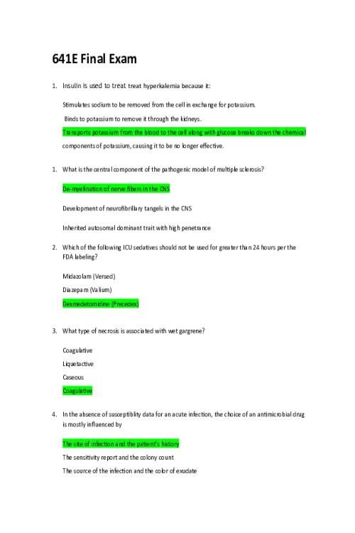 NUR 641E Week 8 Final Exam