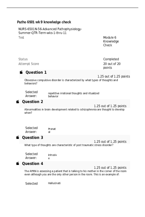 NURS 6501 Week 9 Knowledge Check Quiz.