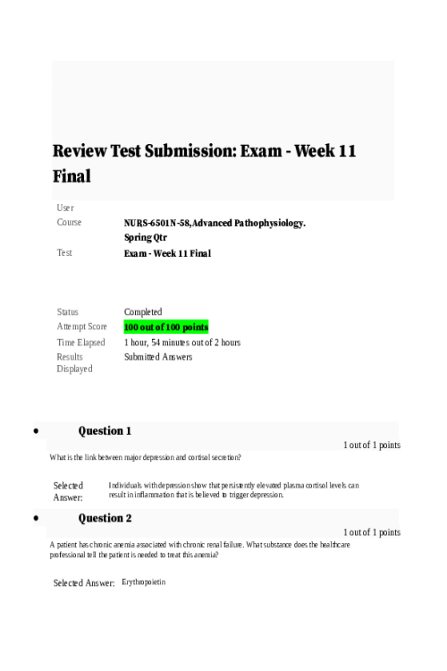 NURS 6501N-58, Advanced Pathophysiology; Week 11 Final Exam