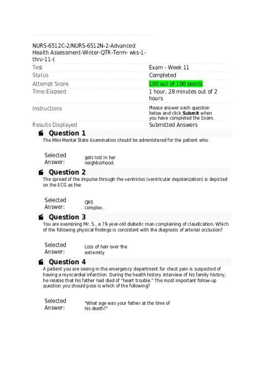 NURS 6512C-2, NURS-6512N-2, Week 11 Final Exam