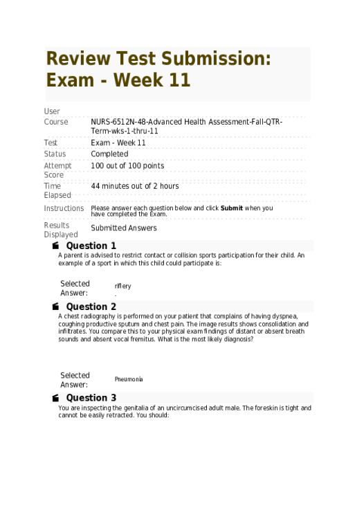 NURS 6512N-48 Week 11 Final Exam - 100 out of 100 points