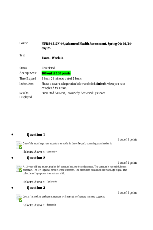 NURS 6512N-49; Exam - Week 11 Final