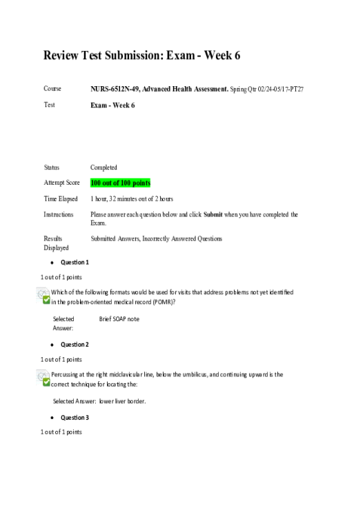 NURS 6512N-49; Exam - Week 6 Midterm - All Correct