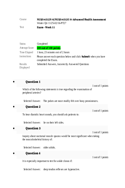 NURS 6512N-8, NURS-6512C-8; Exam - Week 11 Final